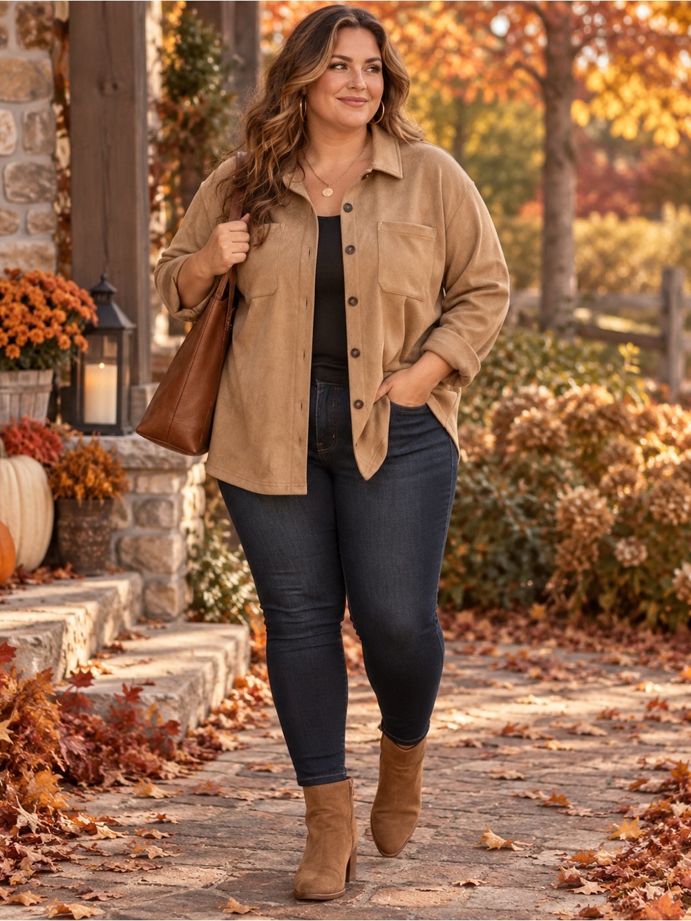 Berkley Jensen Faux Suede Shacket Women’s XXL Tan Button Front NWT